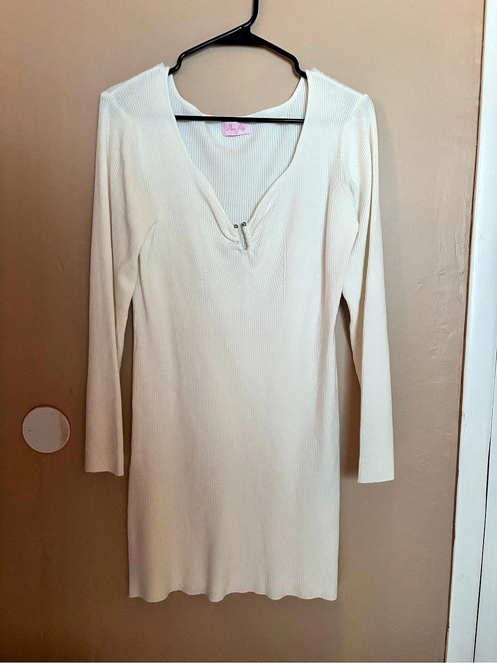Pink Lily Ribbed Mini Dress in Cream Like New
